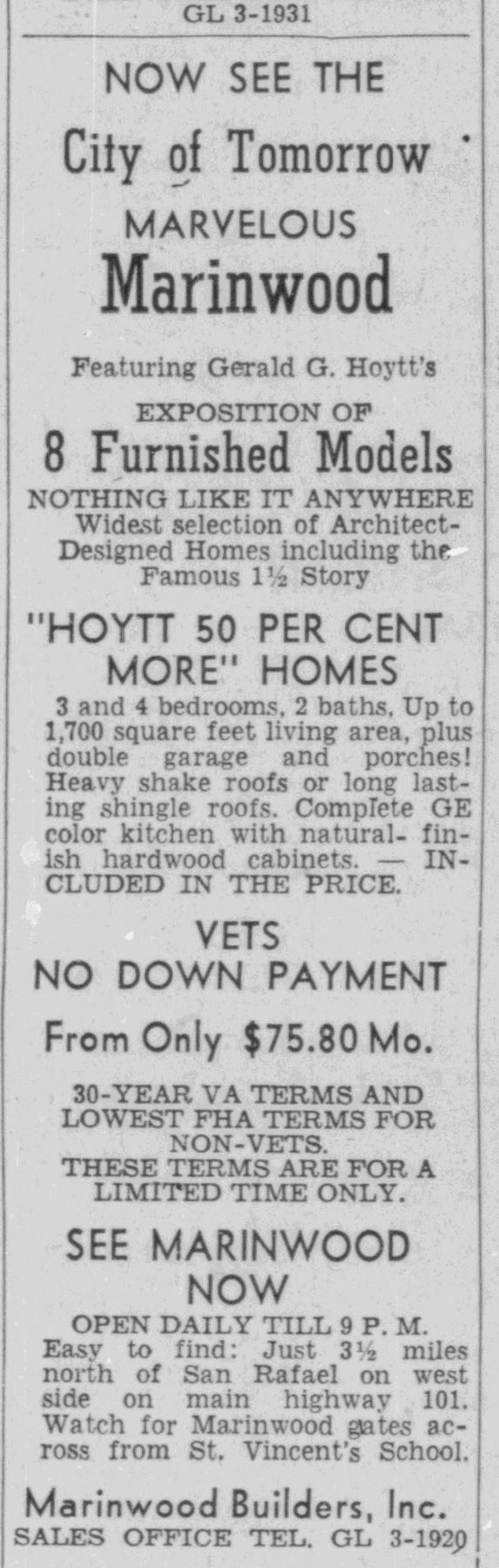 October 14, 1955: "the Famous 1½ Story 'Hoytt 50 Per Cent More' Homes