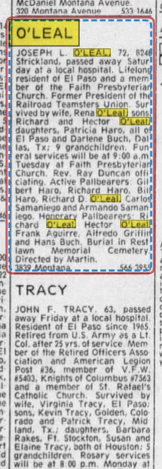 Brother Joe "Leo" O'Leal's obituary: "Lifelong resident of El Paso 