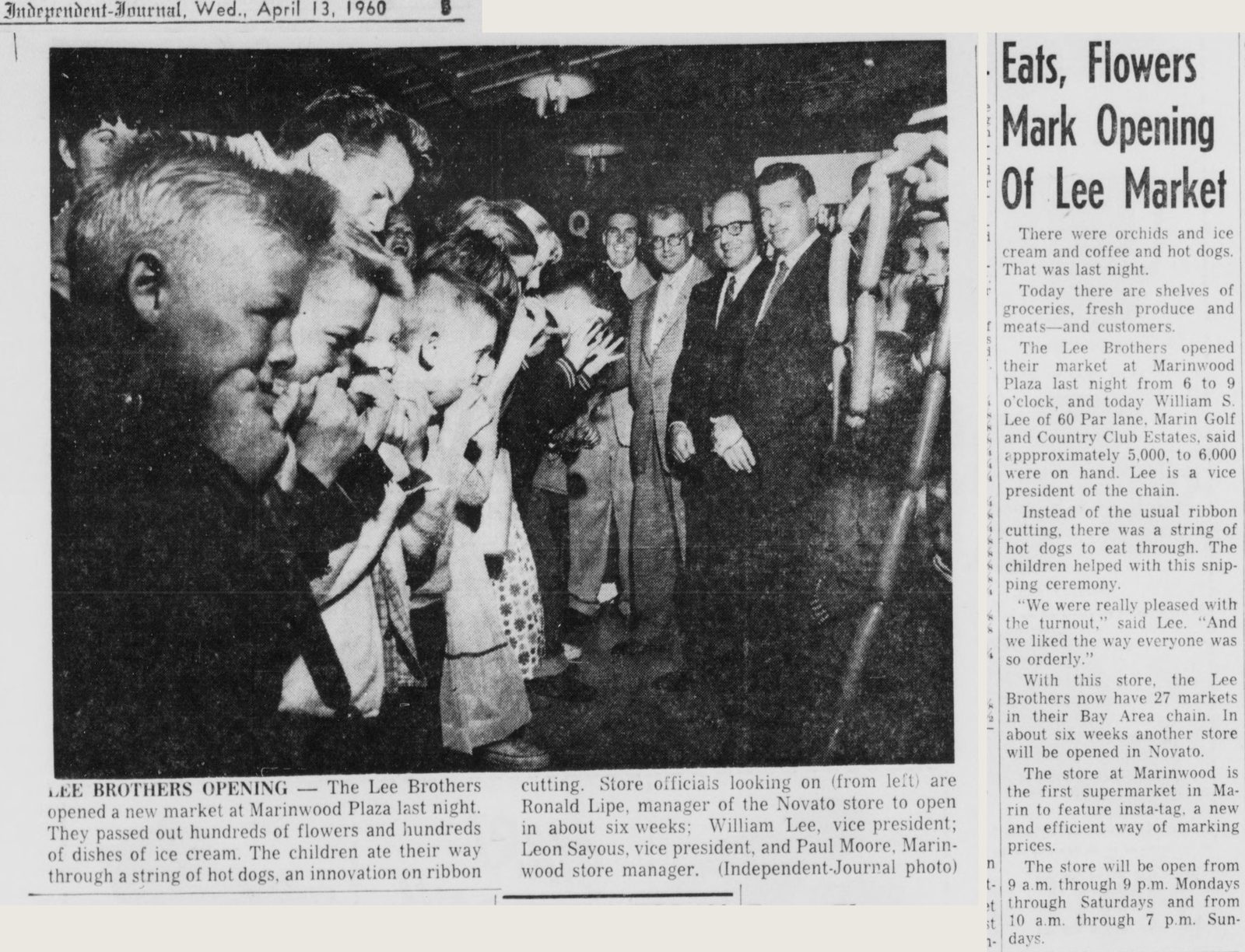 April 1960: the Lee Brothers market opens at Marinwood Plaza
