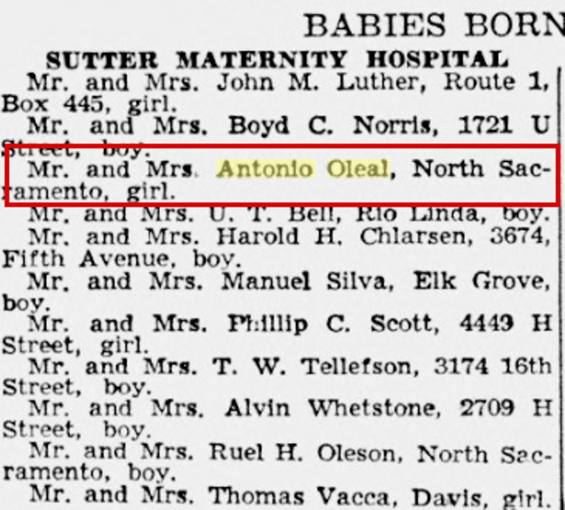 May 26, 1947, Sutter Maternity Hospital: "Mr